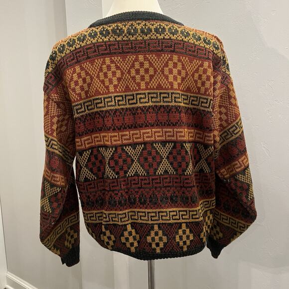 Vintage Atlantic Traders Knit Sweater Mens XL Brown Aztec Fair Isle - Picture 3 of 5